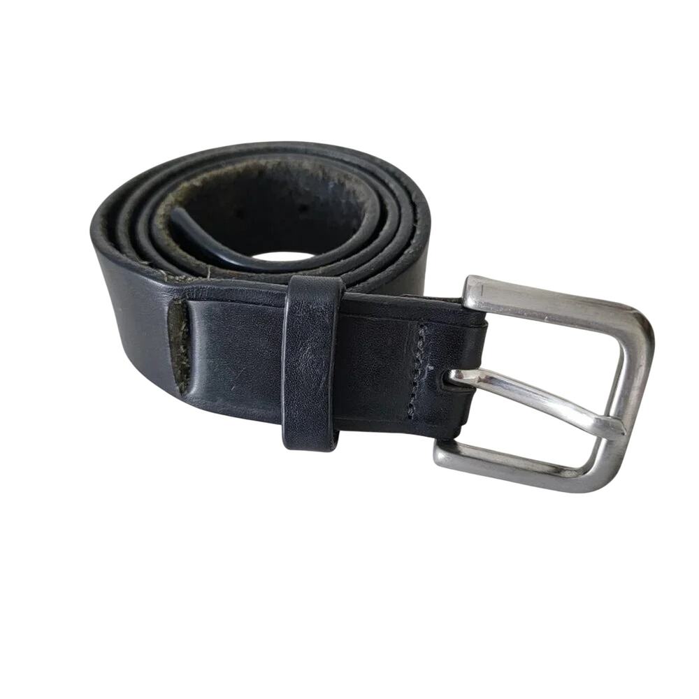 Leather Belt Made in Italy Black with Silver Tone Buckle Mens Size 36